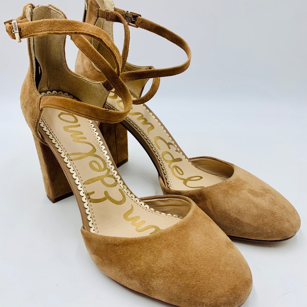 Sam Edelman Simmons cross strap brown 4” heels 9M